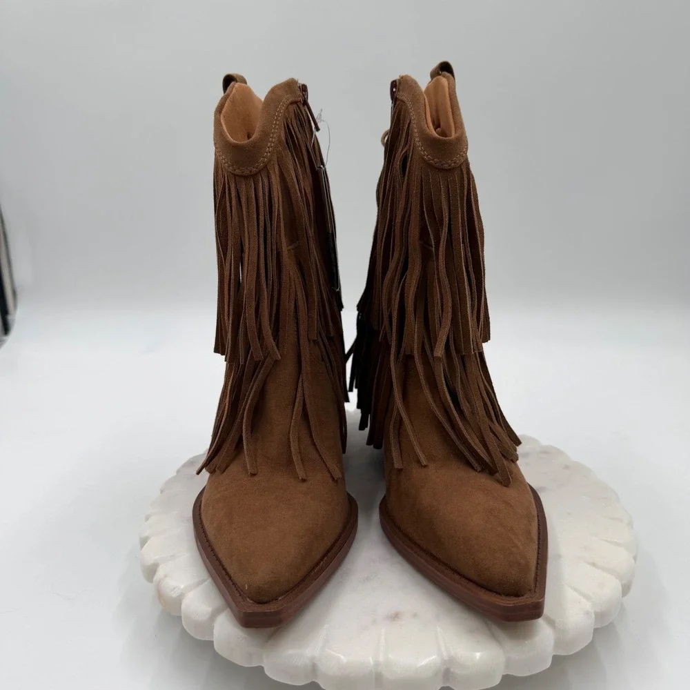 Universal Thread Austin Tan Fringe Western Boots Pointed Toe Memory Foam Size 7